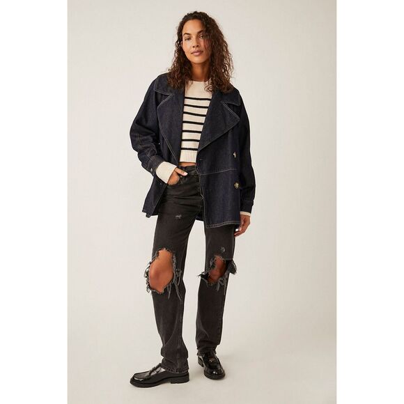 Free People Denim Car Coat Jean Jacket - Picture 2 of 10